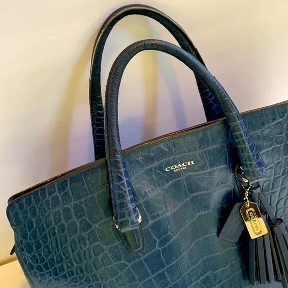 Coach Legacy Haley Satchel Exotic Croc-Embossed Leather 25324 Bag Navy/Sliver - Picture 4 of 12
